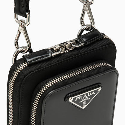 Prada Black Brushed Leather And Re-Nylon Phone Case Men