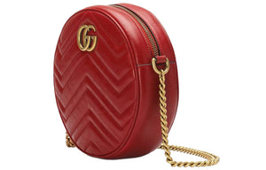 (WMNS) GUCCI GG Marmont Gold Logo Leather Chain Shoulder Messenger Bag Mini Red 550154-0OLET-6438