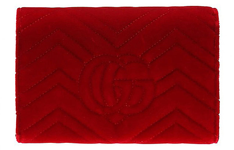 (WMNS) GUCCI GG Marmont Gold Logo Distress Velvet Chain Shoulder Messenger Bag Mini Red 474575-9QIDT-6433
