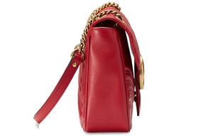 (WMNS) GUCCI GG Marmont Gold Logo Distress Leather Chain Shoulder Messenger Bag Red Classic 443496-DTDIT-6433