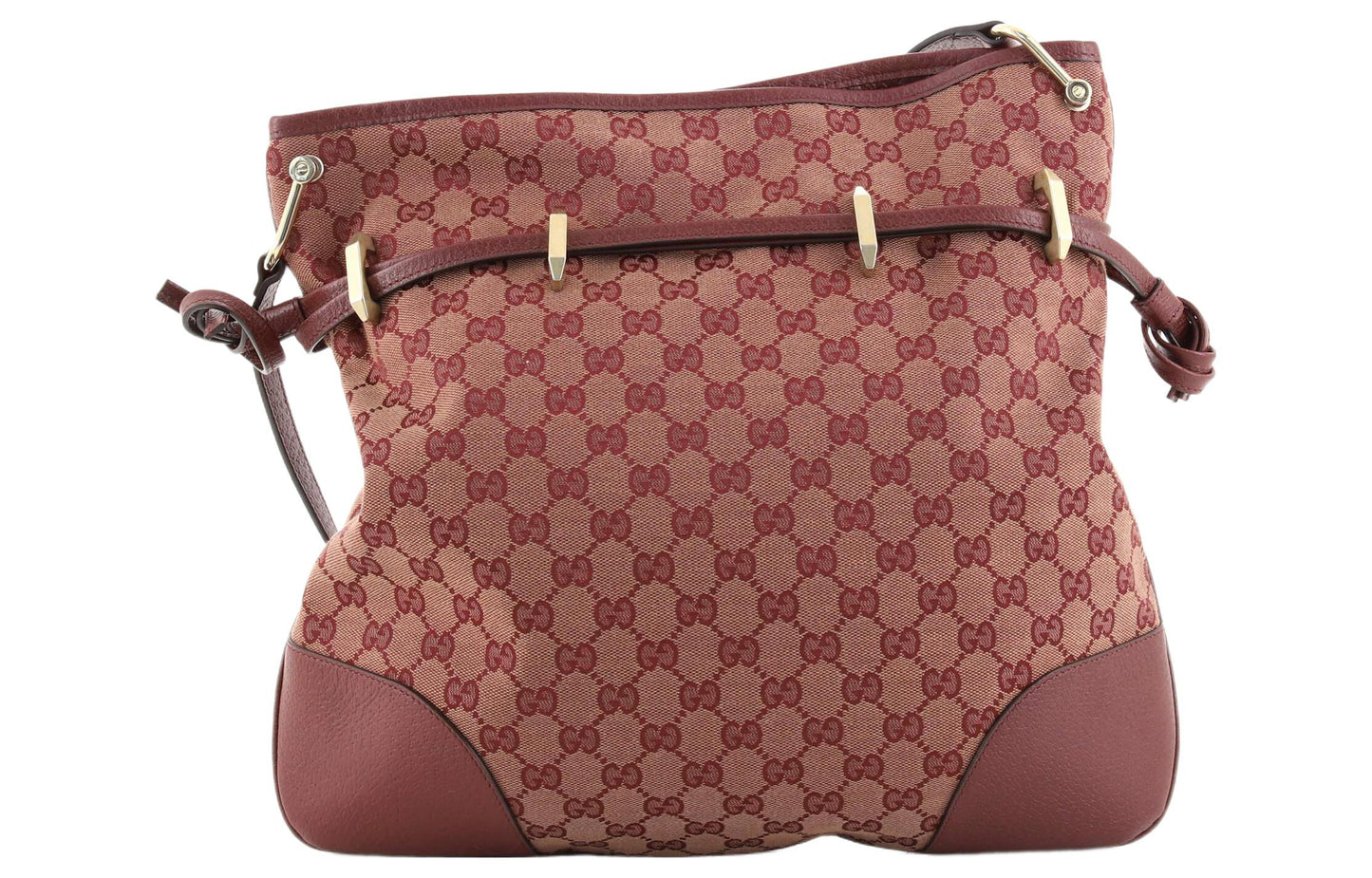 (WMNS) GUCCI Horsebit 1955 Retro Gold buckle Logo Canvas Drawstring Shoulder Messenger Bag Deep Red Classic 602089-9Y9NG-9865