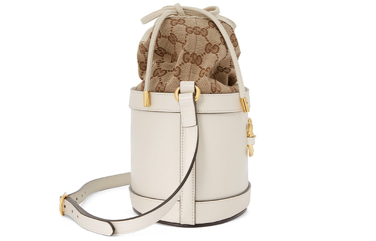 (WMNS) GUCCI Horsebit 1955 Retro Gold buckle Logo Canvas Drawstring Shoulder Messenger Bag White 602118-1DBUG-9095