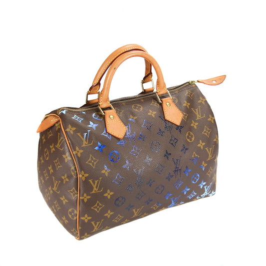 Upcycled Louis Vuitton Speedy 30 Monogram Canvas - Blue Specter