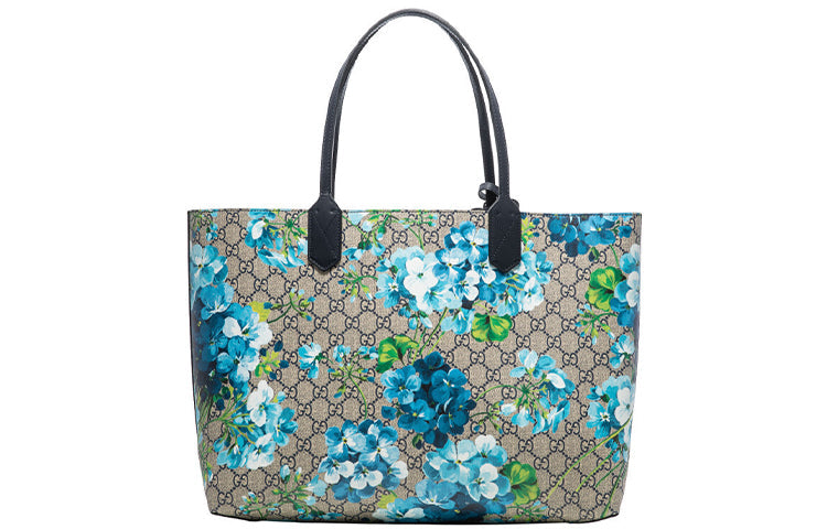 (WMNS) GUCCI GG Blooms Logo Printing Canvas Tote Shoulder Bag Large Beige / Blue Handbag 546317-CU71X-8499