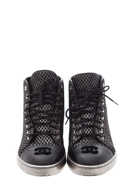 Chanel Black Mesh & Leather CC Sneakers SZ 35