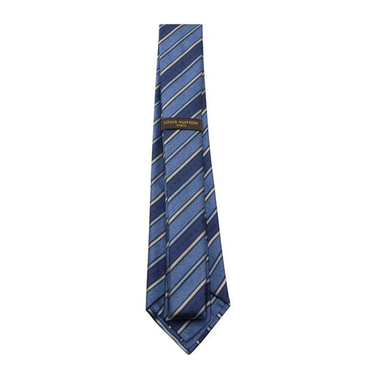 LOUIS VUITTON Dark Blue Striped Monogram Print Tie