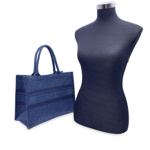 CHRISTIAN DIOR Blue Denim Oblique Medium Book Tote Bag Handbag