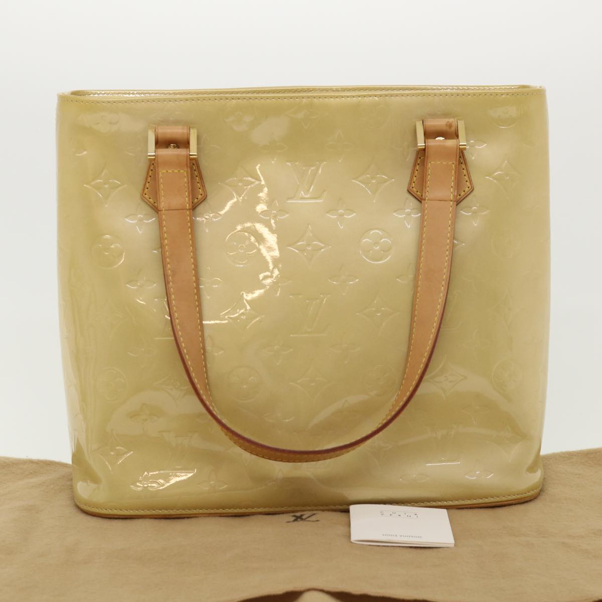 LOUIS VUITTON Monogram Vernis Houston Hand Bag Beige M91004 LV Auth 31552