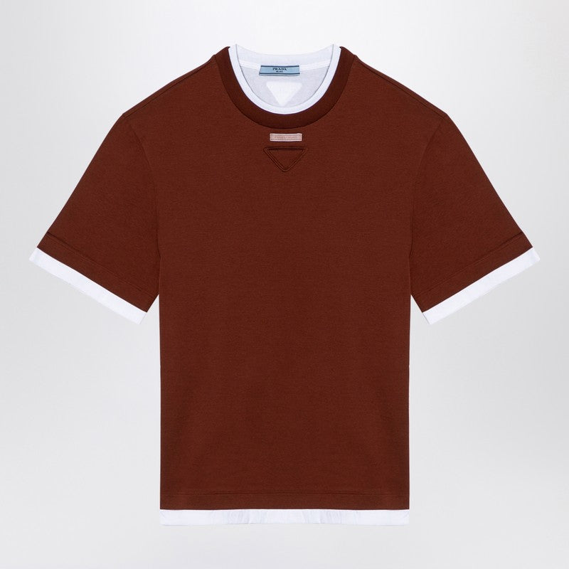 Prada Tobacco-Coloured Cotton Crew-Neck T-Shirt Women