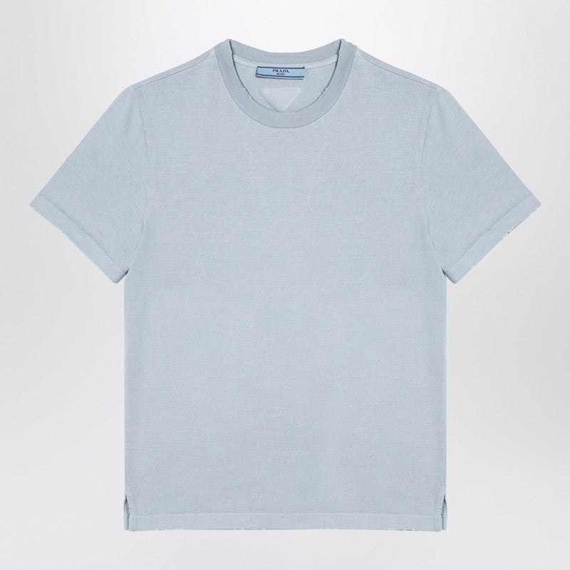 Prada Light Blue Cotton T-Shirt With Wear Women