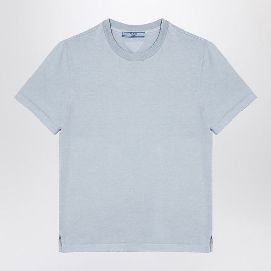 Prada Light Blue Cotton T-Shirt With Wear Women