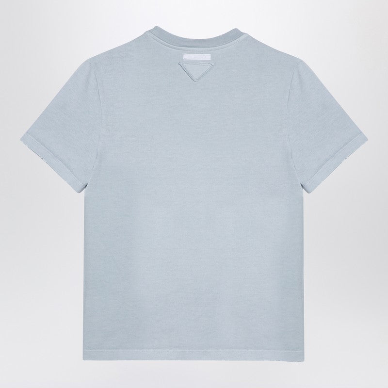 Prada Light Blue Cotton T-Shirt With Wear Women