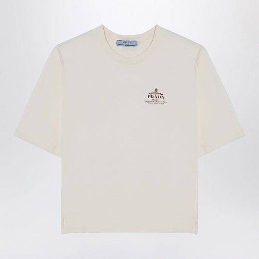 Prada Ivory Cotton T-Shirt With Logo Women