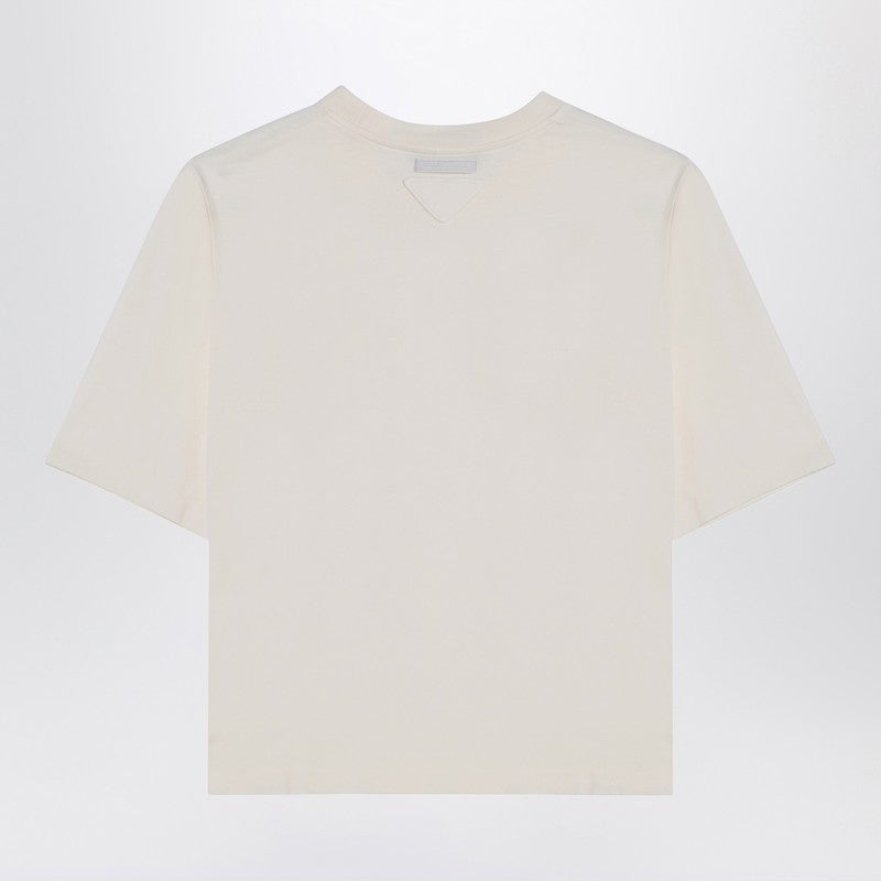 Prada Ivory Cotton T-Shirt With Logo Women