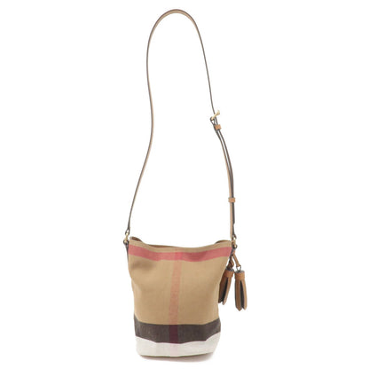 BURBERRY Nova Plaid Canvas Tassel Shoulder Bag Beige 3982933 Used F/S