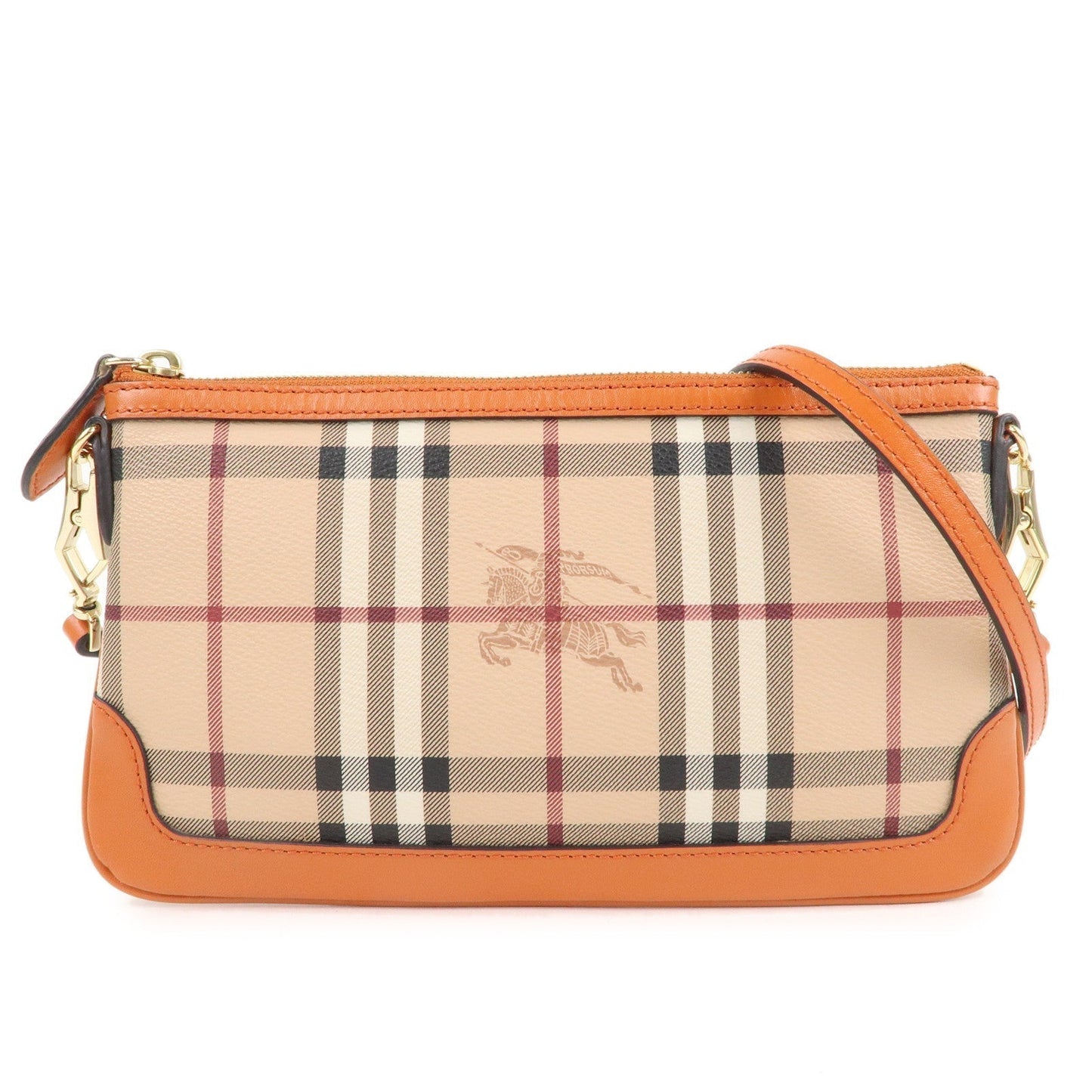 BURBERRY Nova Plaid PVC Leather Shoulder Bag Beige Orange 3888914