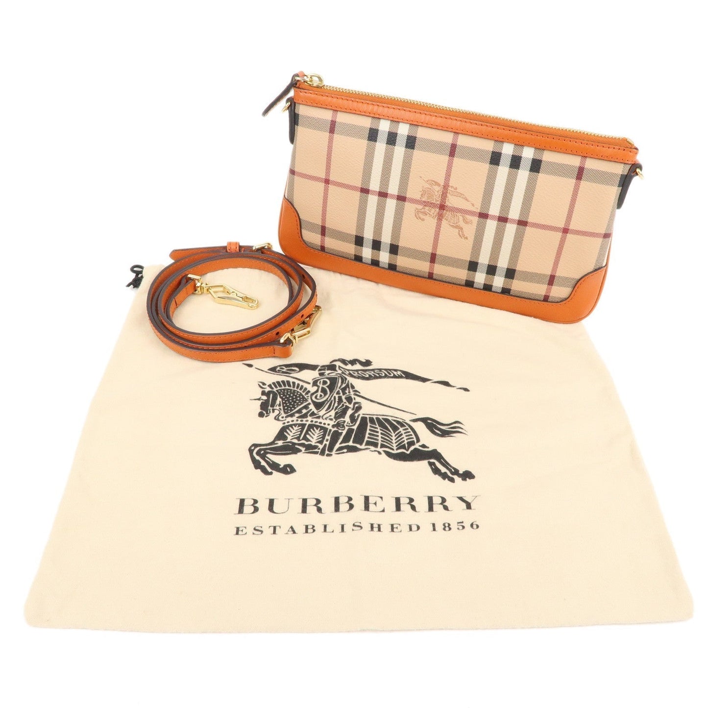 BURBERRY Nova Plaid PVC Leather Shoulder Bag Beige Orange 3888914