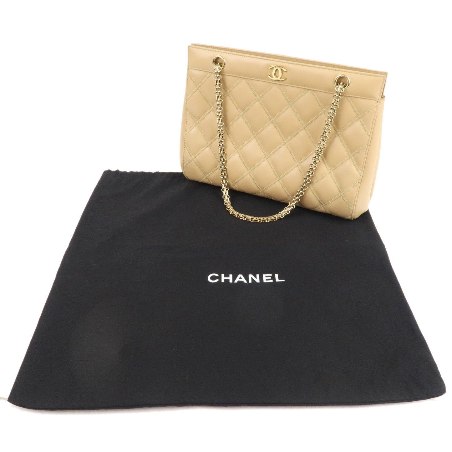 CHANEL Matelasse Ultra Stitch Lamb Skin 2.55 Tote Chain Bag Beige