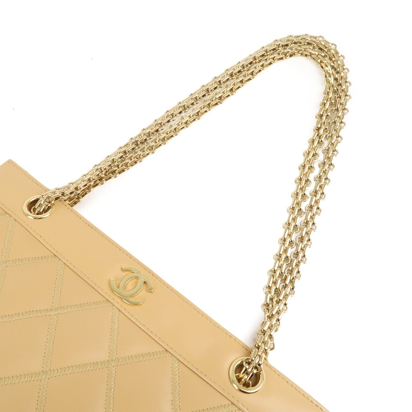 CHANEL Matelasse Ultra Stitch Lamb Skin 2.55 Tote Chain Bag Beige