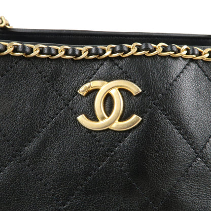 CHANEL Matelasse Lamb Skin Chain Around Tote Bag Black AS2739