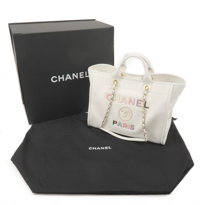 CHANEL Deauville Leather 2WAY Chain Tote Bag GM White A66941