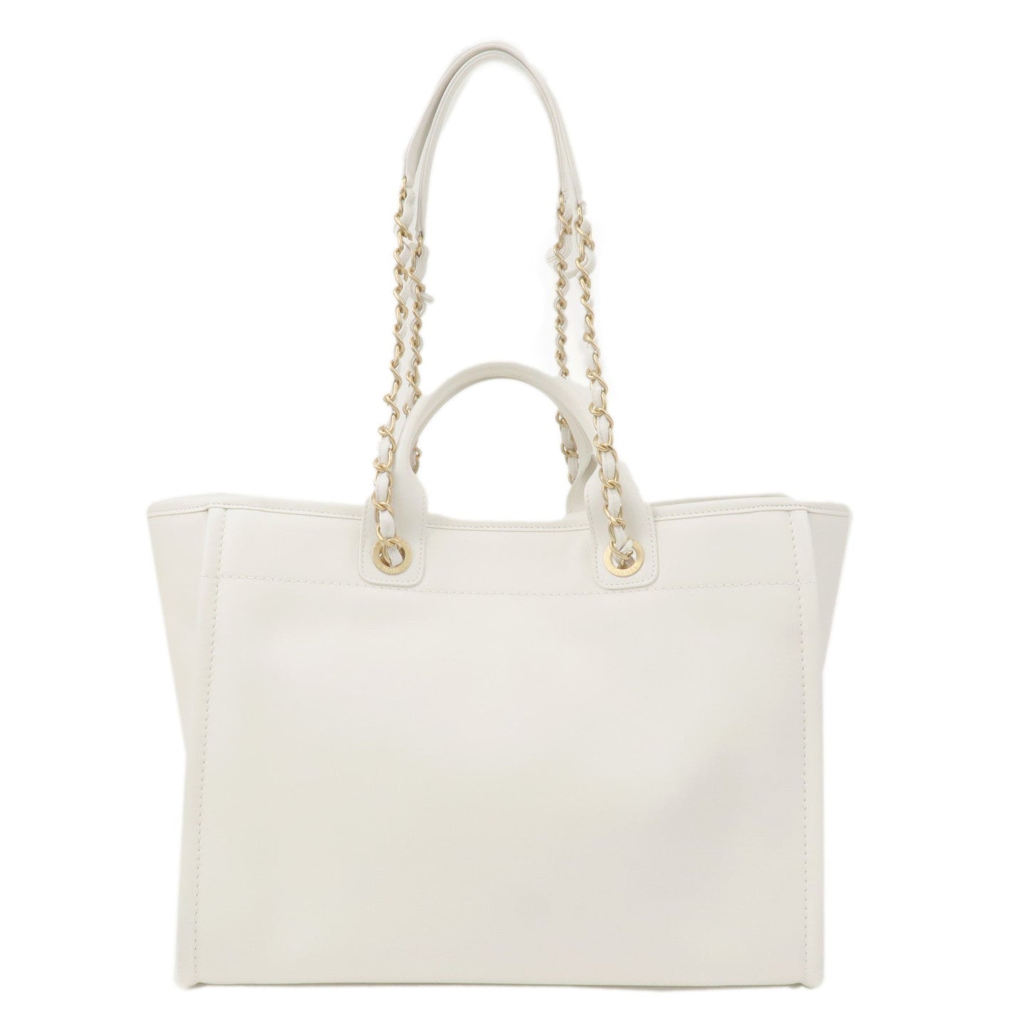 CHANEL Deauville Leather 2WAY Chain Tote Bag GM White A66941