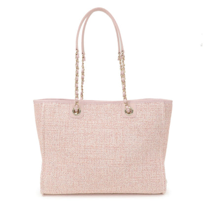 CHANEL Deauville MM Tweed Leather Chain Tote Bag Pink A67001