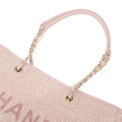 CHANEL Deauville MM Tweed Leather Chain Tote Bag Pink A67001