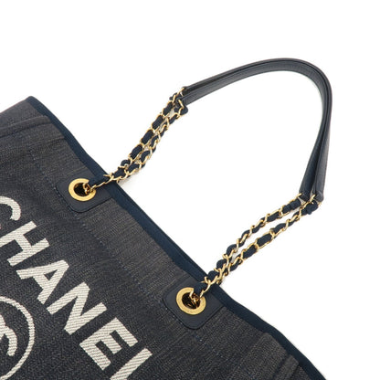 CHANEL Deauville MM Denim Leather Chain Tote Bag Navy A67001