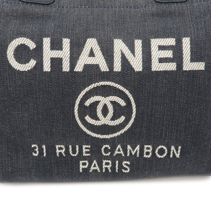 CHANEL Deauville MM Denim Leather Chain Tote Bag Navy A67001