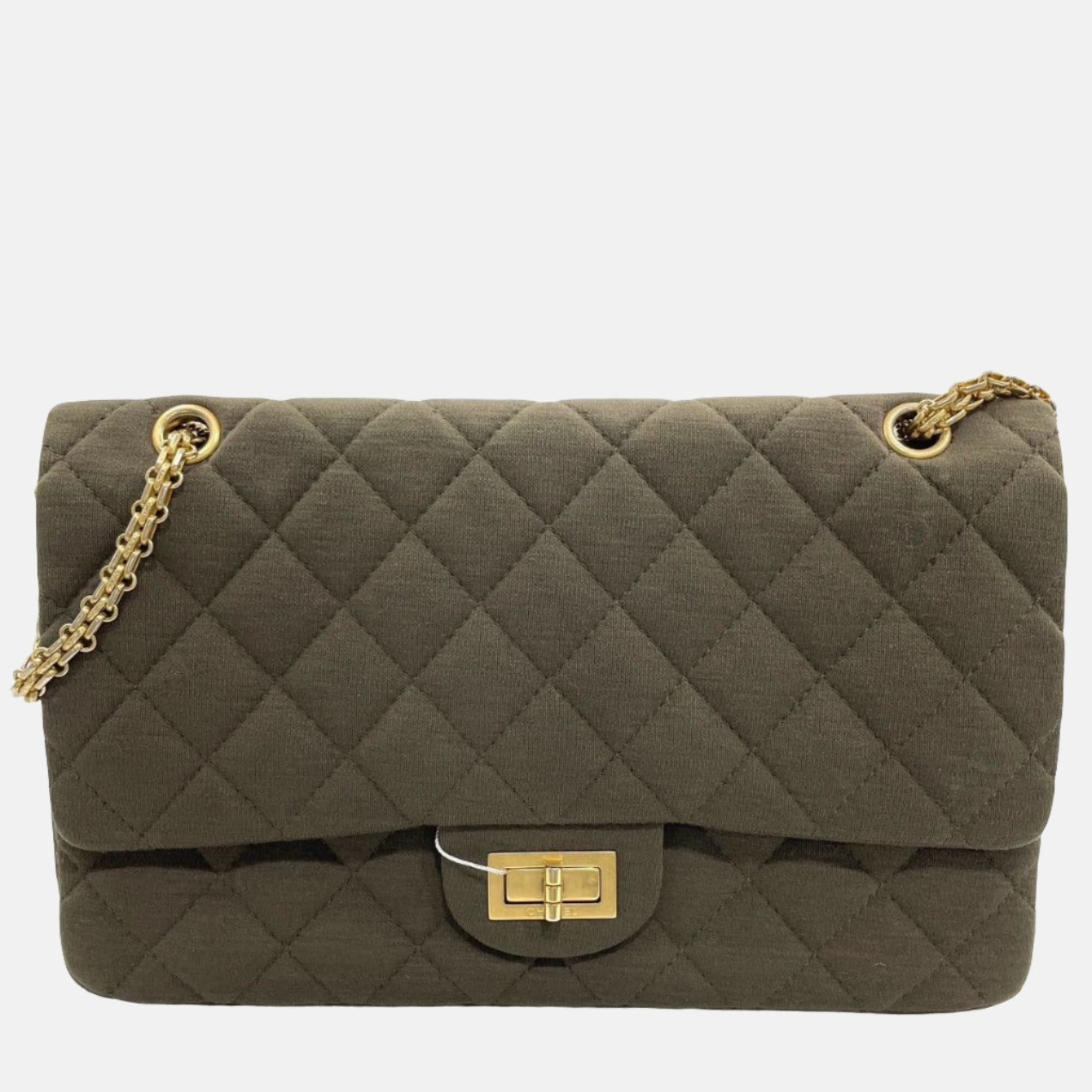 Chanel 2.55 Double Flap Bag 2009 Jumbo Khaki Green Cloth with Gold Hardware