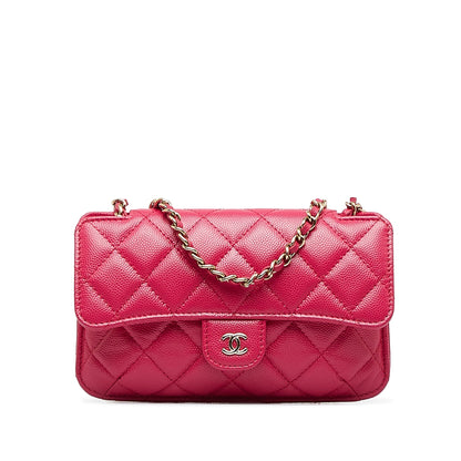 Pink Chanel Quilted Caviar Foldable Printed Fabric Tote with Chain