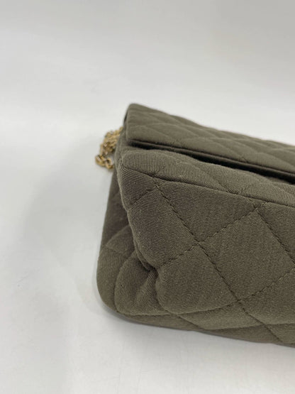 Chanel 2.55 Double Flap Bag 2009 Jumbo Khaki Green Cloth with Gold Hardware