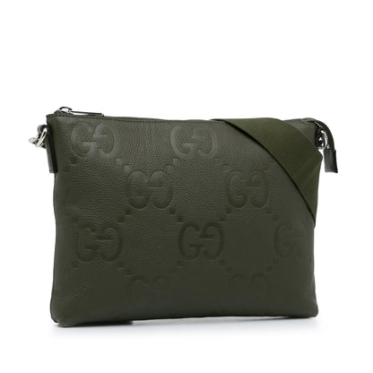 Gucci Messenger Bag Medium Green Jumbo GG Embossed