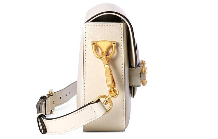 (WMNS) GUCCI Horsebit 1955 Retro Gold Buckle Stripe Webbing Leather Saddle Bag Shoulder Messenger Bag Mini White 658574-18YSG-9068