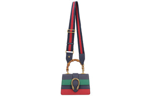 (WMNS) GUCCI Dionysus Tiger Head Bamboo Stripe Webbing Colorblock Leather handbag Mini Navy Blue / Green / Red Retro 523367-CWLMT-8543
