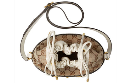 (WMNS) GUCCI Horsebit 1955 Retro Gold buckle Logo Canvas Drawstring Shoulder Messenger Bag White 602118-1DBUG-9095