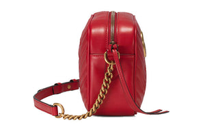 (WMNS) GUCCI GG Marmont Gold Logo Leather Chain Small Red Classic Shoulder Messenger Bag 447632-DTD1T-6433