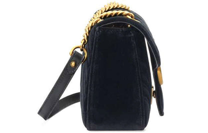 (WMNS) GUCCI GG Marmont Gold Logo Velvet Chain Shoulder Messenger Bag Small Black Classic 443497-K4D2T-1000