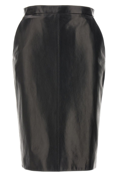 Saint Laurent Women Leather Midi Skirt