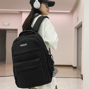 Gothslove Aesthetic Black Backpack for Colleges Big Capacity Nylon Waterproof Backpack School Bag Student Laptop Bookbags