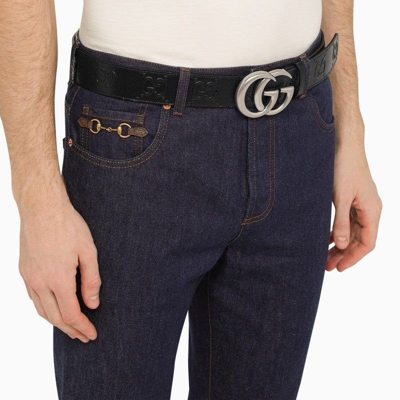 Gucci Black Marmont Belt With Gg Leather Men