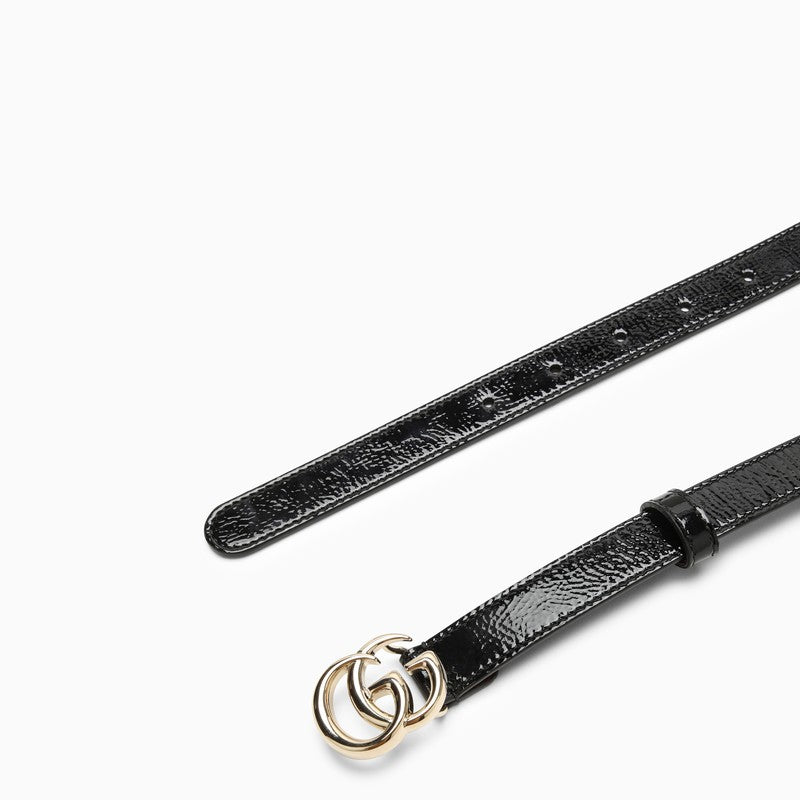 Gucci Gg Marmont Thin Belt In Black Patent Leather Women