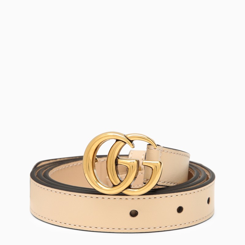 Gucci Leather Light Beige Belt With Double G Buckle Women