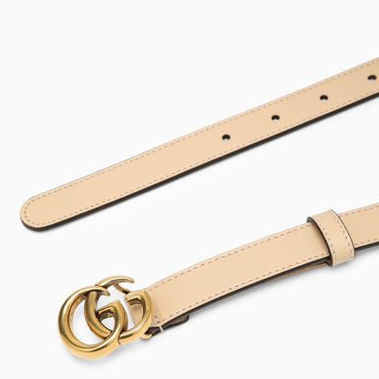 Gucci Leather Light Beige Belt With Double G Buckle Women