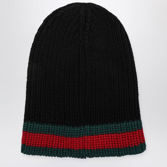 Gucci Black Wool Cap With Web Detail Men