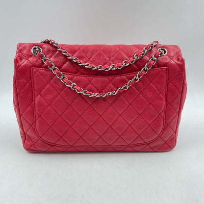 Chanel Classic Flap Maxi Red Caviar Leather Silver-tone Hardware Giant CC Logo