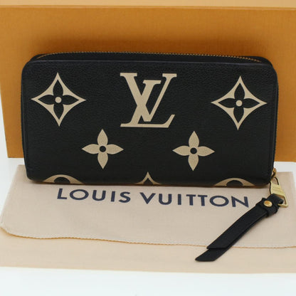 LOUIS VUITTON Monogram Empreinte Zippy Wallet Black Beige M80481 LV Auth 45062