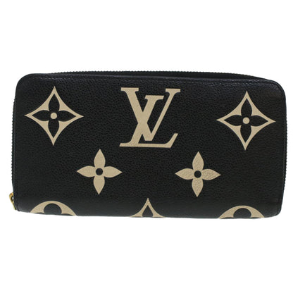 LOUIS VUITTON Monogram Empreinte Zippy Wallet Black Beige M80481 LV Auth 45062