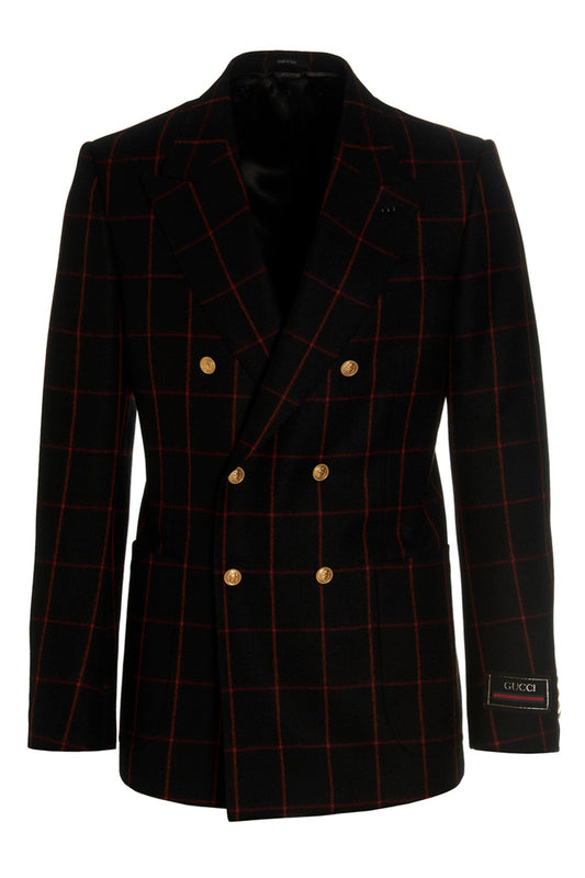 Gucci Men Double-Breasted Check Blazer